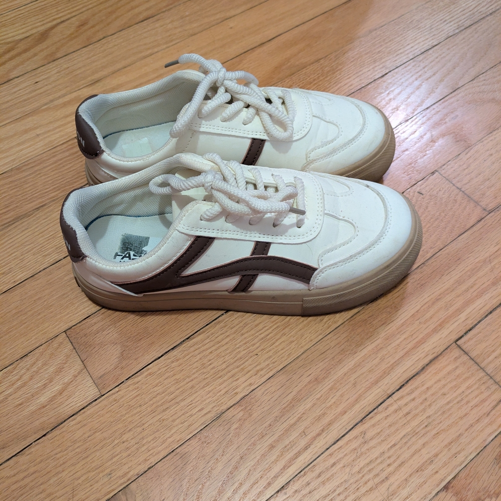 White and Brown Sneakers